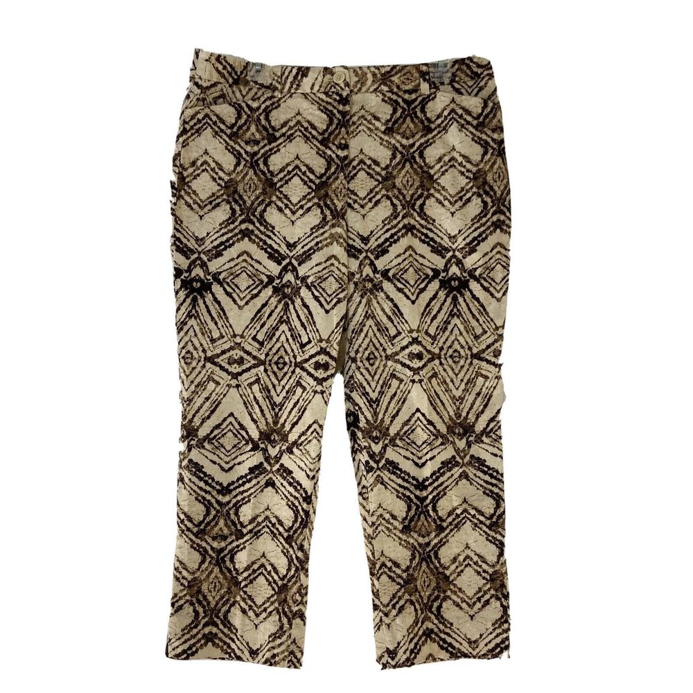 Jones New York Signature Capri Cream Beige Geo Print 14 Stretch Pant Pocket